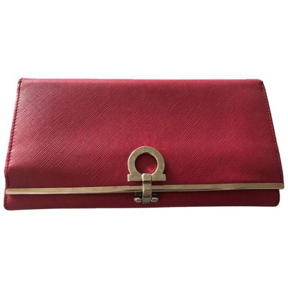 Salvatore Ferragamo Red Black Long Gancini Wallet - Picture 1 of 9